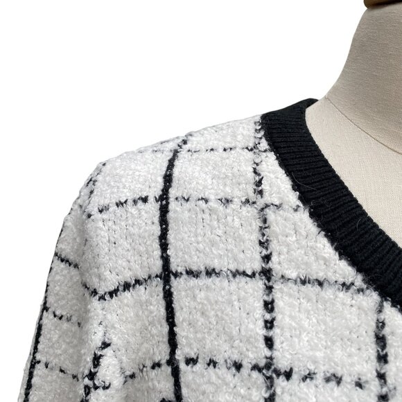 Marled Check Chenille Grannycore Button Cardigan Old Money Coastal Grandma-L - Picture 4 of 12